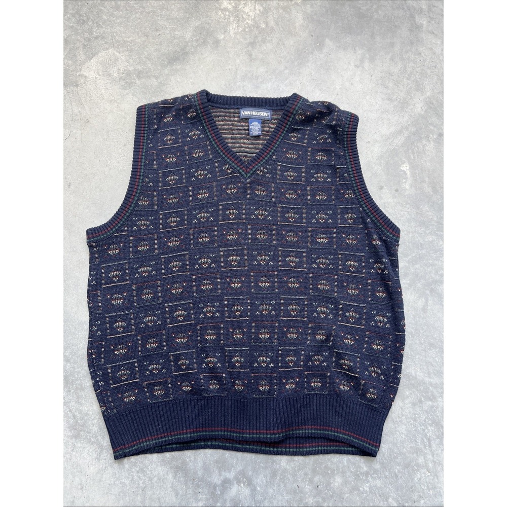 Van Heusen Size Large Vest Golf Abstract Design Knit 100 Acrylic